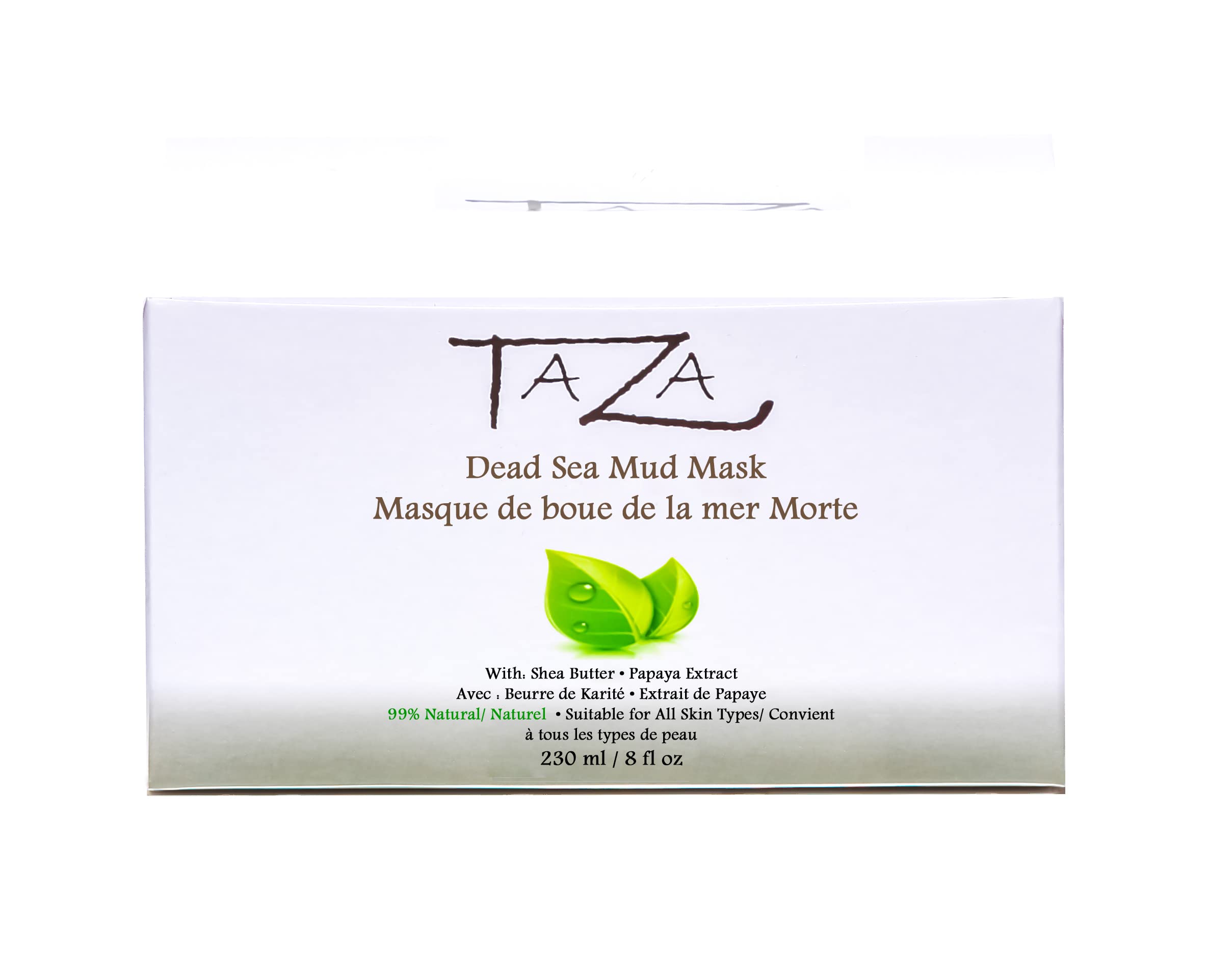 Premium Taza Natural Dead Sea Mud Mask, 8 fl oz ♦ Bright and Radiant Facial Skin ♦ With: Dead Sea Mud, Shea Butter, Grapeseed Oil, Vitamin E, Glycerin, Papaya Extract